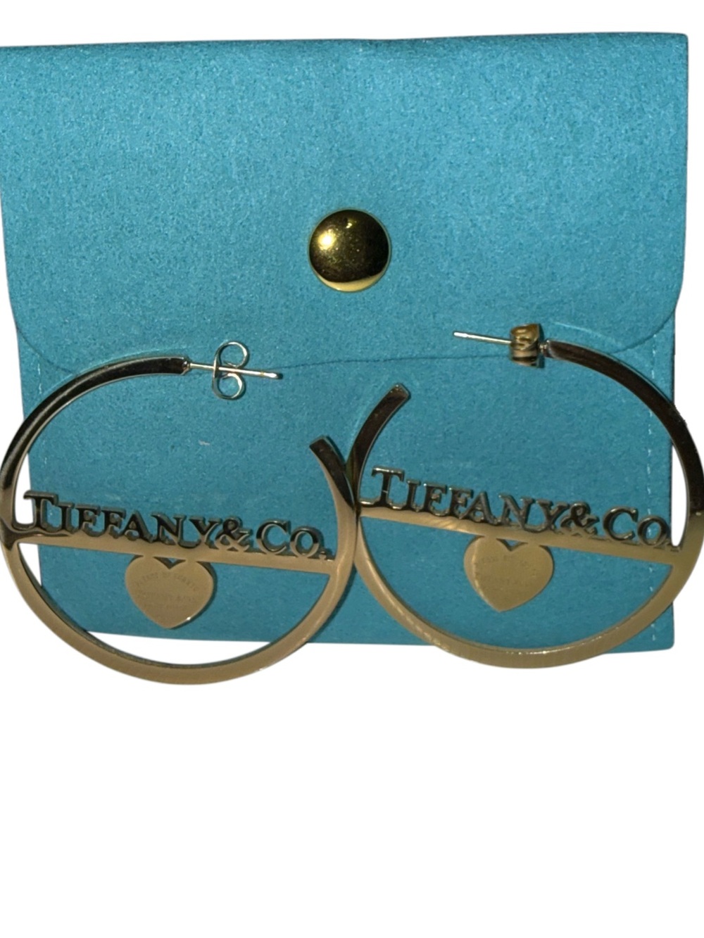 Gold Tone Heart Charm Hoop Earrings Statement Logo Style Jewelry